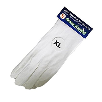 Size Extra Large - 6 Pairs (12 Gloves) Gloves Legend White Coin Jewelry Silver Inspection Cotton Lisle Gloves - Premium Weight