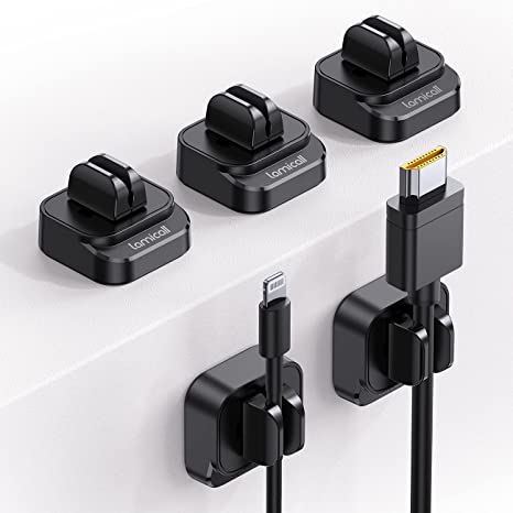5 Pack Lamicall Cable Holder, Cable Tidy Management - Adjustable Wire Organiser Desk Self Adhesive Cord Clips for USB Charging Cable, Power Cords, Mouse Cable, PC, Office, Home, other Cords (8mm)