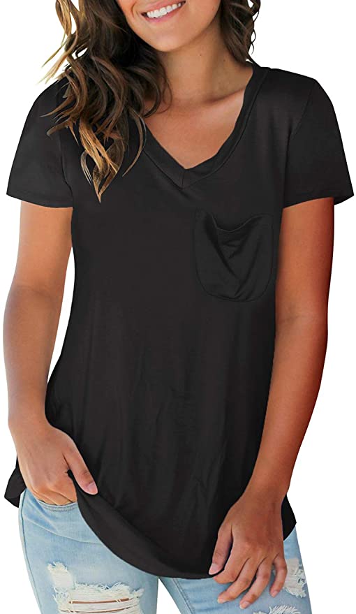 NIASHOT Women Basic V Neck T Shirts Short Sleeve Casual Plain Tunic Summer Tops