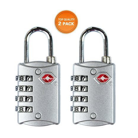 HT® TSA Approved Luggage Locks★4 Digit Combination★theft Protection★lifetime Warranty on Our Durable Heavy Duty Travel Baggage Lock, Padlock and Suitcase Lock (Silver 2 Pack)