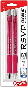 Pentel RSVP Super RT Ballpoint Pen, (1.0mm) Medium Line, Pink Ink, Pack of 2 (BX480BP2P)