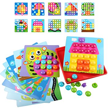 AMOSTING Button Art Color Matching Mosaic Pegboard Early Learning Educational Toys for Boys and Girls