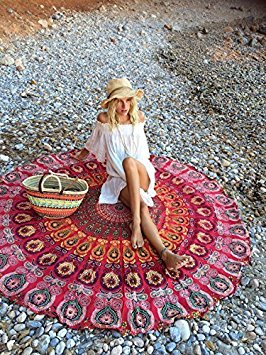 Indian Mandala Round Roundie Beach Throw Tapestry Hippy Boho Gypsy Cotton Tablecloth Beach Towel , Round Yoga Mat