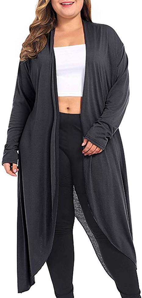 NUONITA Women's Plus Size Cardigans Long Sleeve Casual Open Front Drape Lightweight Duster Sweaters