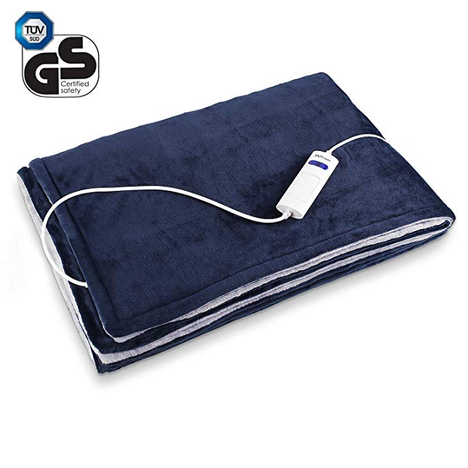 MVPower Heated Throw Blanket -Soft Plush Washable Electric Blanket -180x130cm, Navy Blue Warm Blankets with Timer & 6 Heat Settings