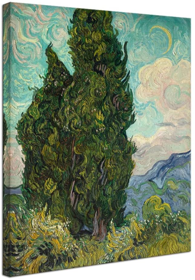 Wieco Art Cypresses Classic Giclee Canvas Prints Wall Art by Van Gogh Famous Oil Paintings Reproduction Green Tree Picture Ready to Hang for Home Decorations Modern Abstract Forest Landscape Artwork