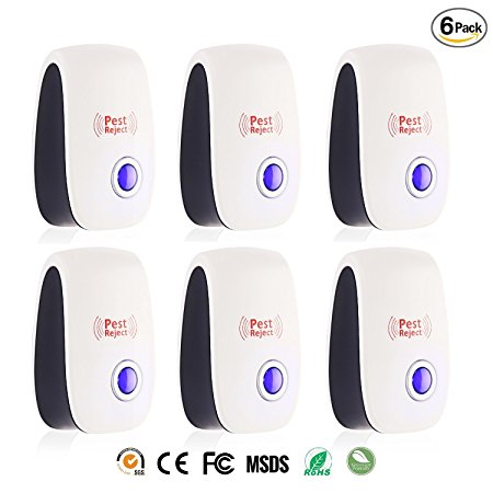 [2018 Upgraded] Ultrasonic Pest Repeller, Electronic Plug-In Ultrasonic Pest Control, Best Pest Repellent for Cockroach, Rodents, Flies, Roaches, Ants, Mice,Spiders, Fleas (6 Packs)