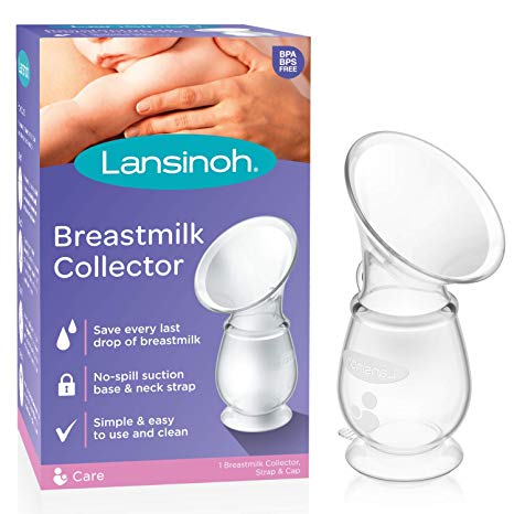 Breastmilk Collector, Let-Down Milk Saver by Lansinoh, Comfortable & Secure No-Spill Suction Base & Neck Strap, 100% Food Grade Silicone, 1 Kit