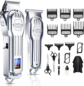 Hair Clippers for Men Professional Hair Cutting Kit Full Metal Cordless Close Cutting T-Blade Trimmer Kit with LED Display Beard Trimmer Barbers Men Women Kids Clipper Set Rechargeable Grooming Kit