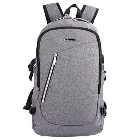 OXA Backpack for Laptops Up To 15.6 Inch, With USB Charging Port and Lock, Travel Backpack Casual School Backpack (Grey)