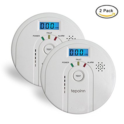 Tepoinn 2 Pack Carbon Monoxide Detector CDR-805 CO Alarm and Alarm with Digital Display Electrochemical CO Sensor,Digital Display,Voice Warning and Battery Backup