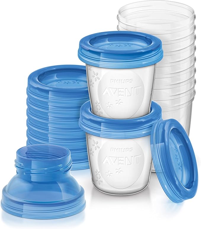 Philips Avent Système de Conservation du Lait Maternel, Pots de Conservation180 ml, Couvercles Vissables et Adaptateur