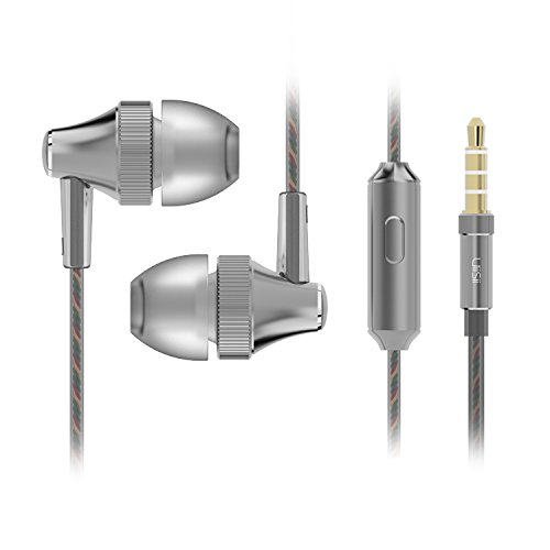 Headphones, Metal Earbuds Bass In Ear Earphones Stereo Cell Phone Headset with Microphone & Remote Control for Apple iPhone iPod iPad Samsung HTC LG Android Smartphones MP3 Plays (Grey)