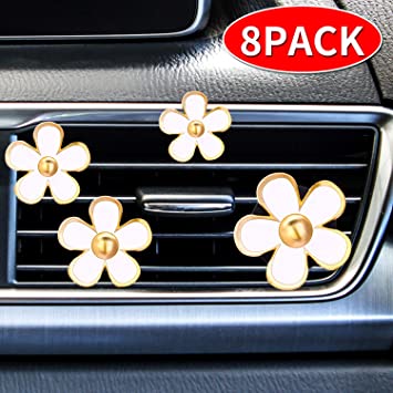 Mudder 8 Pieces Daisy Flowers Air Vent Clips Car Freshener Clip Air Vent Decorative Clip for Car Air Vent Decorations Accessories(White)