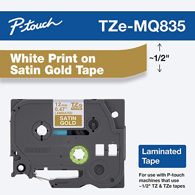 Brother PTouch 1/2" Laminated TZe Tape Model TZE-MQ835