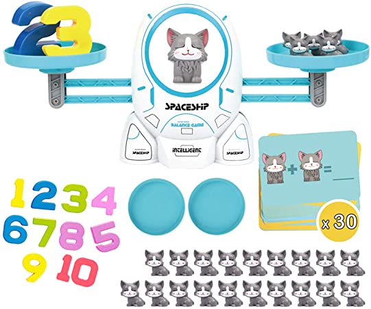 IDREAMO Balance Counting Cool Math Games - STEM Toys for 3 4 5 Year olds Cool Math Educational Kindergarten - Number Learning Material for Boys and Girls (Cat)