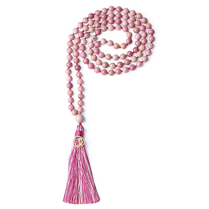 COAI OM Charm Hand Knotted Tassel 108 Mala Beads Necklace