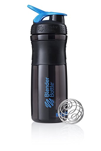 BlenderBottle SportMixer Tritan Grip Shaker Bottle, Transparent Black/Cyan, 28-Ounce