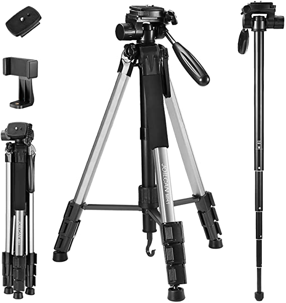 72-Inch Camera/Phone Tripod, Aluminum Tripod/Monopod Full Size for DSLR with 2 Quick Release Plates,Universal Phone Mount and Convenient Carrying Case Ideal for Travel and Work - MH1 Silver
