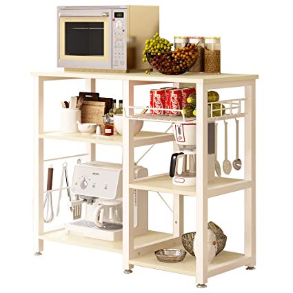 SogesHome 3-Tier Kitchen Baker's Rack Utility Microwave Oven Stand Storage Cart Workstation Shelf, White Oak SH-W5s-MO