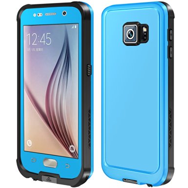 Galaxy S6 Waterproof Case, Eonfine Full Sealed Protection Case IP68 Certified Waterproof Case [New Version] Shockproof Heavy Duty Protective Case Cover for Samsung Galaxy S6 Light Blue