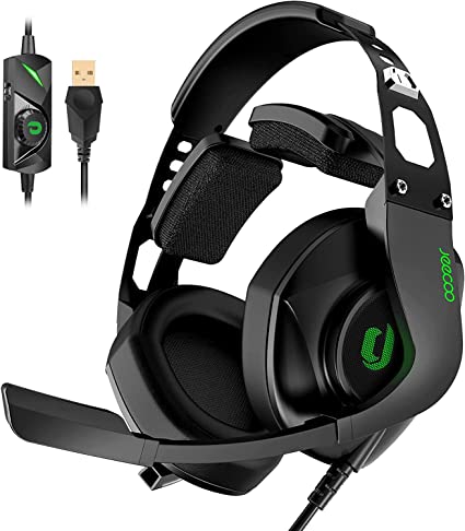 Jeecoo J65 USB Gaming Headset for PC - 7.1 Surround Sound Heavy Bass Headphones with Unique Cushion Pads, Clear and Crystal Microphone - Plug & Play for Laptop Computers