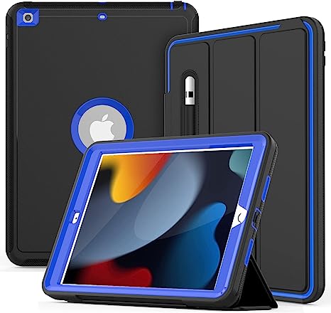 DUNNO iPad 9th 8th 7th Generation Case (iPad 10.2 Inch 2021/2020/2019 Model), Heavy Duty Smart Case Cover[Built-in Pencil Holder] with Auto Sleep/Wake Function Design for iPad 10.2 (Black/Navy)