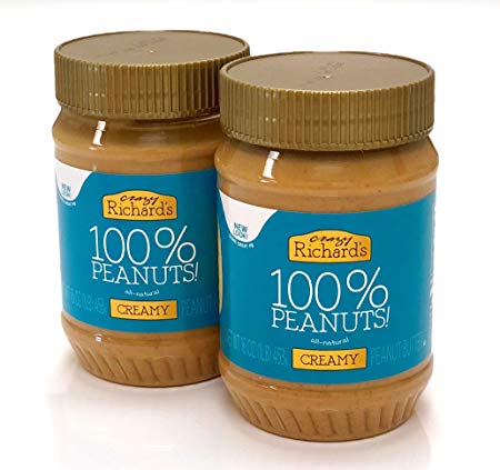 Crazy Richard's All Natural Creamy Peanut Butter 100% Peanut Non GMO Salt, Sugar, and Palm Oil Free (Creamy Peanut Butter, 2 jars)
