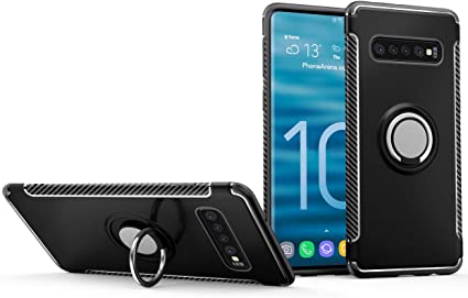 Galaxy S10 Plus Case, Mingwei [with 360 ° Kickstand] Rotating Ring Case [Dual Shockproof] Protection Cover Compatible with [Magnetic Car Mount] for Samsung (S10 Plus, Black)