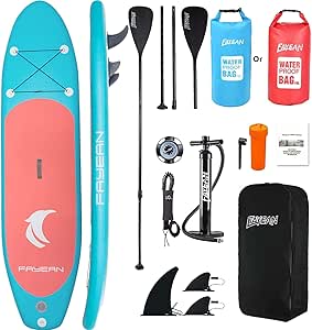 10'/11' Water Wide Inflatable Stand Up Paddle Board with SUP Premium Accessories, Adult&Youth,450lbs Capacity,10L Waterproof Bag,Non-Slip Deck,Adjustable Paddle,All Skill Levels,Pink/Purple/Blue/Red