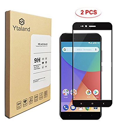 [2 Pack] Xiaomi Mi A1 Screen Protector, Ytaland Full Covered Tempered Glass Screen Protector Film for Xiaomi Mi A1 (Black)