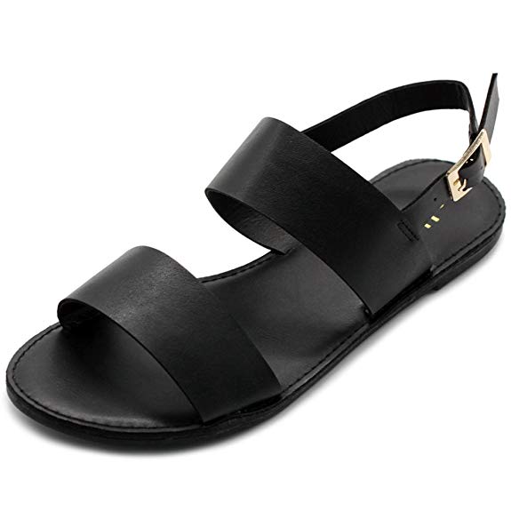 Ollio Women's Shoe Two Strap Sling Back Flat Sandals