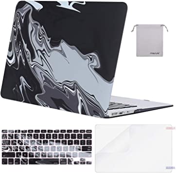 MOSISO Compatible with MacBook Air 13 inch Case (A1369 A1466, Older Version 2010-2017 Release), Plastic Pattern Hard Shell Case & Keyboard Cover & Screen Protector & Storage Bag, Flowing Water