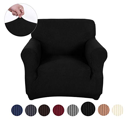 sancua Stretch Spandex Armchair Slipcover Non Slip Sofa Cover with Elastic Bottom for Living Room 1 Piece Couch Covers Furniture Protector Cover for Dogs, Cats and Pets (Chair, Black)