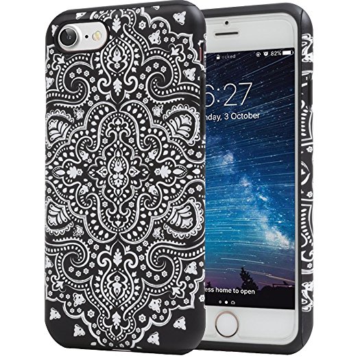 iPhone 8 Case, Black Mandala Slim Dual Hard Case [Shockproof] [Dual Layer] [Drop Protection] Fashion Design Pattern for Apple iPhone 8 - Black Mandala