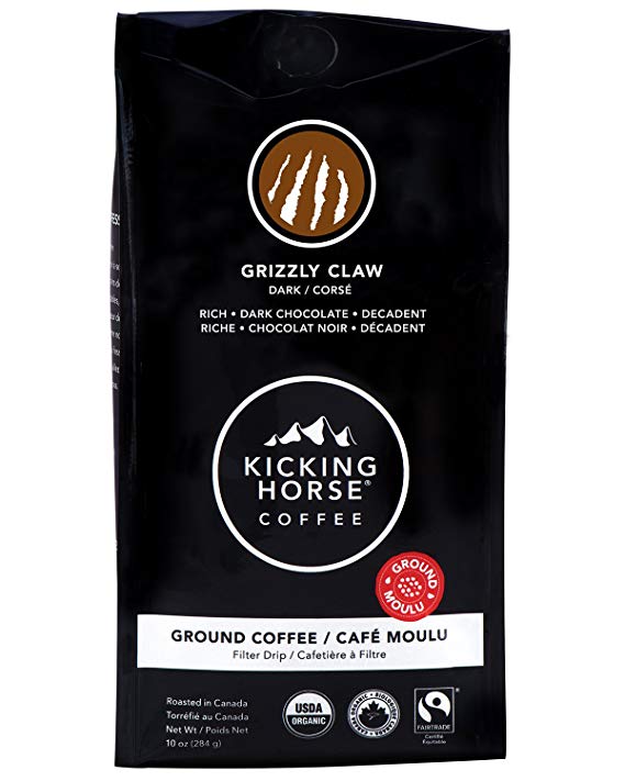 Kicking Horse Coffee, Grizzly Claw, Dark Roast, Ground, 284 g - Certified Organic, Fairtrade, Kosher Coffee