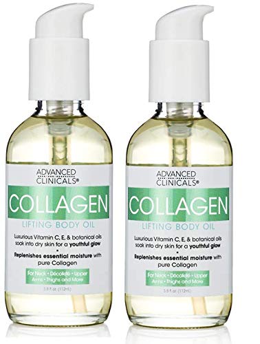 Advanced Clinicals Collagen Lifting Body Oil with Vitamin C, Vitamin E fo neck, decollete, upper arms, thighs. 4oz. (Two - 4oz)