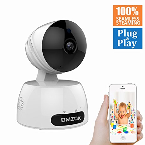 DMZOK WiFi Camera, Wireless Security Camera, Nanny Cam, WiFi IP Camera, 720P Pan Tilt Zoom Night Vision Two Way Audio Motion Detection, Remote Monitoring on Mobile App (White 720P)