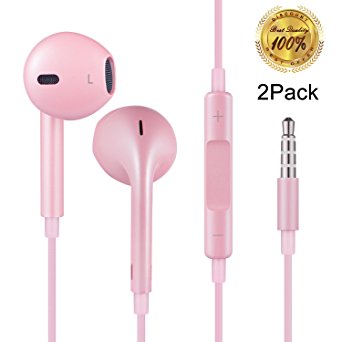 Winage 2 Pack Headphones Premium Quality Earphones Earbuds with Mic & Remote Control for iPhone SE, 6, 6s, 6 Plus, 6s plus, iPhone 5s 5c 5, iPad /iPod (Rose Gold)