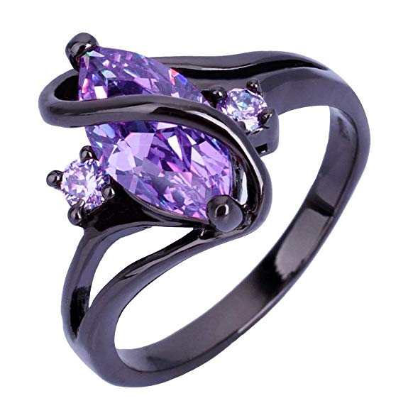 Zealmer Marquise Setting Statement Sapphire Ring Wave Ring Set Women