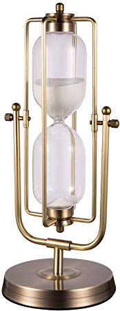 KSMA Brass-Tone 60 Minutes Rotating Sand Hourglass,Metal Hour Glass Sand Timer for Vintage Home Décor Wedding Gift