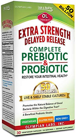 Olympian Labs Extra Strength Complete Prebiotic & Probiotic- 50 CFU, Delayed Release, Shelf Stable and Blister Packed for Freshness