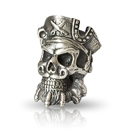 Cool BLACKBEARD Skull Bead for Paracord Bracelet Keychain or Knife Lanyard - Hand-Cast in Nickel Silver
