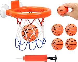 Vicloon Baby Bath Toys, Mini Bath Basketball Hoop for Baby, Bath Toy Fun Basketball Hoop & Ball Set 5 Inflatable Soft Balls Included, Bath Toys Basketball Hoop with Strong Suction Cup and Inflator