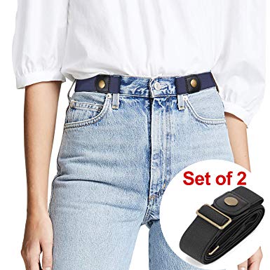 No Buckle Women Stretch Belt Plus Size Buckle Free No Show Invisible Belt for Jeans Pants Set of 2