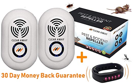 Clear Away Ultrasonic Pest Mosquito Repeller with Bracelet | The Best 3 Pack | Electric Smart Silent Home Safe | 2018 US Upgraded and Vermoosh Pests, Ticks, Rodents and Insects Immediately