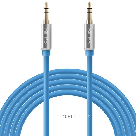 Audio Cable, Kinps®10FT/3M Gold-Plated Step Down Design Tangle-Free Stereo Male to Male 3.5mm Aux Cord for Apple, Android Smartphone, Tablet, MP3 Player and More 3.5mm-enabled Devices(10FT - Blue)