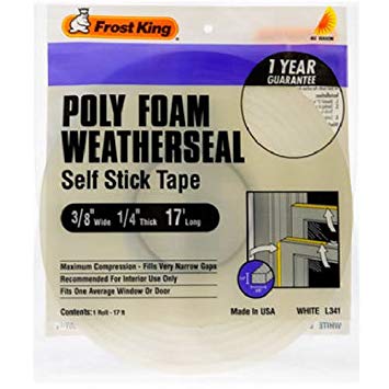 Frost King L341H Polyurethane Foam Tape, 3/8"W, 1/4"T, White