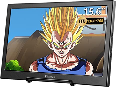 Pisichen 15.6 Inch Portable Monitor, HD 1366x768 TN Gaming Monitor, 60Hz, 5ms, USB/HDMI Inputs, Built-in Speakers, External Screen for Laptop PC Computer PS3 Raspberry Pi Xbox Ones