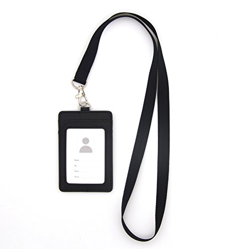 Bird Fiy Vertical Style PU Leather ID Badge Holder and Neck Lanyard (Black )